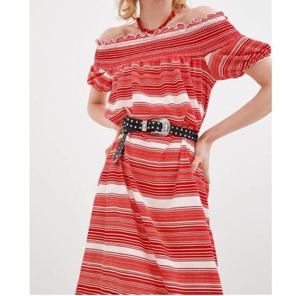 Zara Short Sleeve Striped Midi Dress - Picture 7 of 7